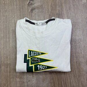 Lacoste Mens White Pennants L Badge Logo Casual Regular Fit T-Shirt Size Small